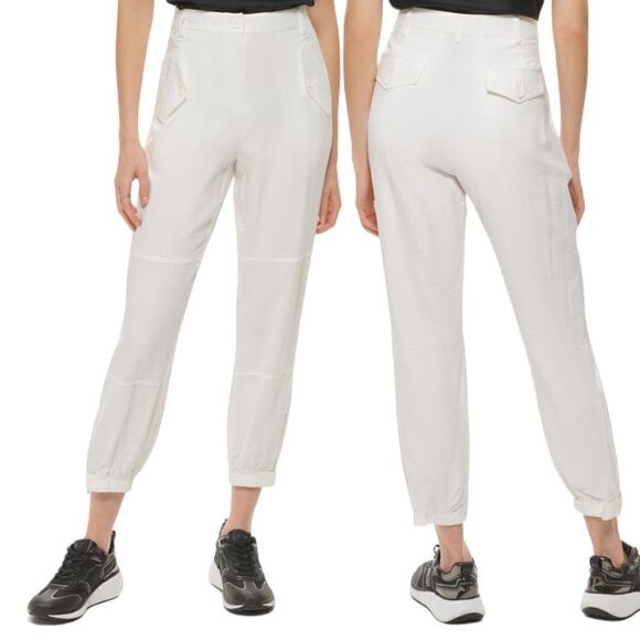 DKNY Women’s Zip Cuff Woven Joggers in the Size 12 in Ivory Color - Picture 1 of 7